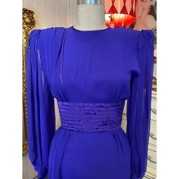 vintage 1980s purple silk dress by wayne clark sheer statement 80s fashion sm 26 - Picture 2 of 11